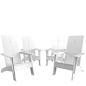 Flash Furniture Set of 4 Sawyer Modern 2-Slat Back Adirondack Chairs - White All-Weather Poly Resin Lounge Chairs | Amazon price tracker / tracking, Amazon price history charts, Amazon price watches, Amazon price drop alerts