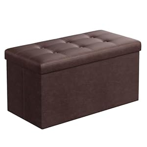 SONGMICS 30 Inches Folding Storage Ottoman Bench, Storage Chest, Footrest, Coffee Table, Padded Seat, Faux Leather, Holds up to 660 lb, Brown ULSF40Z | Amazon price tracker / tracking, Amazon price history charts, Amazon price watches, Amazon price drop alerts