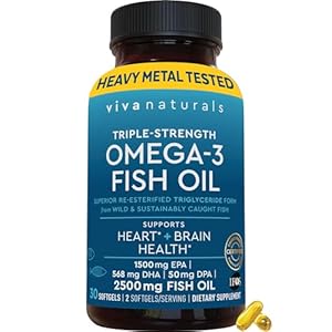 Viva Naturals Triple Strength Omega 3 Fish Oil Supplement - 2500 mg Fish Oil with Re-Esterified Omega 3 Fatty Acids Including EPA, DHA DPA - 30 Pescatarian-Friendly Softgels | Amazon price tracker / tracking, Amazon price history charts, Amazon price watches, Amazon price drop alerts