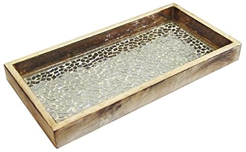 NuSteel Mosaic Tray Towel Holder in Natural Wood & Silver Mosaic for Paper Towels, Bathroom Decor, Rolling Tray | Amazon price tracker / tracking, Amazon price history charts, Amazon price watches, Amazon price drop alerts