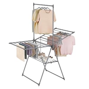 SONGMICS Clothes Drying Rack, Foldable 2-Level Laundry Drying Rack, Free-Standing Airer, 1 Additional Tall Hanging Bar, 2 Height-Adjustable Wings, 24 Drying Rails, Space Savng, Gray ULLR521G01 | Amazon price tracker / tracking, Amazon price history charts, Amazon price watches, Amazon price drop alerts