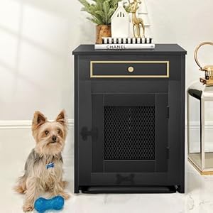 YITAHOME Dog Crate Furniture with Dual USB Charger, Wooden Dog Kennel End Table with Cushion Tray, Drawer for Small Dogs Under 25 lbs Indoor Use, Black | Amazon price tracker / tracking, Amazon price history charts, Amazon price watches, Amazon price drop alerts