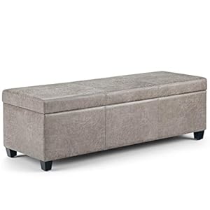 SIMPLIHOME Avalon 48 inch Wide Rectangle Lift Top Storage Ottoman Bench in Upholstered Distressed Grey Taupe Faux Leather with Large Storage Space for the Living Room, Entryway, Bedroom | Amazon price tracker / tracking, Amazon price history charts, Amazon price watches, Amazon price drop alerts