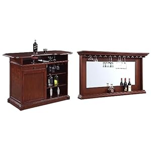 Hathaway Ridgeline 5-ft Home Bar Set w/Storage, Mahogany & Seville Back Bar Mirror Walnut, 62" x 35.5" | Amazon price tracker / tracking, Amazon price history charts, Amazon price watches, Amazon price drop alerts