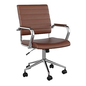 Martha Stewart Piper Swivel Task Chair with Armrests for Home Office in Saddle Brown Faux Leather with Polished Nickel Frame | Amazon price tracker / tracking, Amazon price history charts, Amazon price watches, Amazon price drop alerts