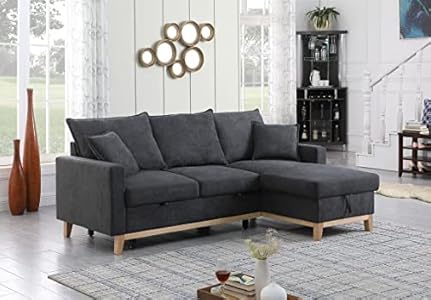 Lilola Home Colton Dark Gray Woven Reversible Sleeper Sectional Sofa with Storage Chaise | Amazon price tracker / tracking, Amazon price history charts, Amazon price watches, Amazon price drop alerts