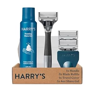 Harry's Razors for Men, 1 Handle (Charcoal) and 3 Razor Blade Refills with German Engineered 5-Blade Technology, 4 oz. Foaming Shave Gel, Travel Blade Cover- Holiday Gift for Men | Amazon price tracker / tracking, Amazon price history charts, Amazon price watches, Amazon price drop alerts