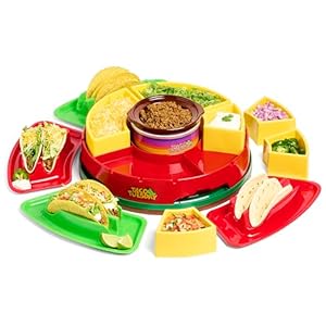 Nostalgia Taco Tuesday Heated Lazy Susan Taco Bar Serving Set for a Party with 4 Tortilla Holders, Fondue Pot for Burritos, Nachos, and Fajitas - 20 Oz. - Red | Amazon price tracker / tracking, Amazon price history charts, Amazon price watches, Amazon price drop alerts