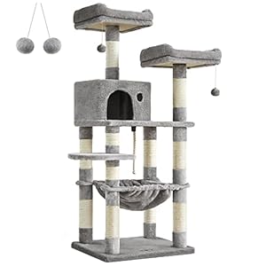 FEANDREA Cat Tree, Cat Tower for Indoor Cats, 56.3-Inch Cat Condo with Scratching Posts, Hammock, Plush Perch, Light Gray UPCT15W | Amazon price tracker / tracking, Amazon price history charts, Amazon price watches, Amazon price drop alerts