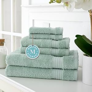 MARTHA STEWART Egyptian Cotton Bath Towels Set - 6 Piece, 2 Bath Towels - 2 Hand Towels - 2 Washcloths, Absorbent Bathroom Towels, Bathroom Essentials, Sage | Amazon price tracker / tracking, Amazon price history charts, Amazon price watches, Amazon price drop alerts