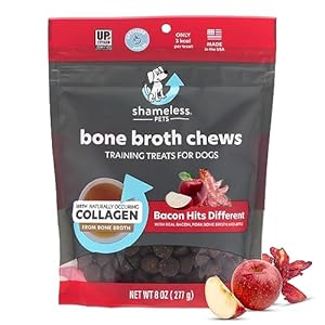 Shameless Pets Dog Training Treats, Bone Broth Chews (Bacon Hits Different) - Natural & Healthy Puppy Dog Treats - Soft Training Treats for Dogs with Naturally Occurring Collagen - Medium Dog Treats | Amazon price tracker / tracking, Amazon price history charts, Amazon price watches, Amazon price drop alerts