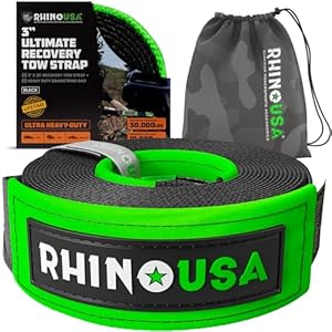 Rhino USA Recovery Tow Strap (3" x 20') - 31,518lb Break Strength - Emergency Recovery Strap Tow Rope for Truck, UTV, ATV & More - Heavy Duty Towing Strap for Offroad 4x4 Use - Compatible with Jeep | Amazon price tracker / tracking, Amazon price history charts, Amazon price watches, Amazon price drop alerts