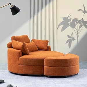 Oversized Accent Barrel Chair W/Removable Headrest,Storage Ottoman and 4 Pillows, 51.2" Linen Upholstery Barrel & Armchair Leisure Club Cozy Round Sofachair for Home Apartment Hotel Living Room Sets | Amazon price tracker / tracking, Amazon price history charts, Amazon price watches, Amazon price drop alerts