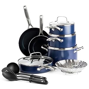 Blue Diamond 14 Piece Cookware Set, Diamond Infused PFAS & PFOA-Free Ceramic Nonstick Pots and Pans, Durable Nontoxic Metal Utensil Safe & Scratch Resistant, Dishwasher & Oven Safe, Blue | Amazon price tracker / tracking, Amazon price history charts, Amazon price watches, Amazon price drop alerts