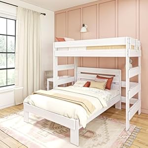 Max & Lily Modern Farmhouse Bunk Bed, L Shape Twin-Over-Full Bed Frame For Kids With Desk, White Wash | Amazon price tracker / tracking, Amazon price history charts, Amazon price watches, Amazon price drop alerts