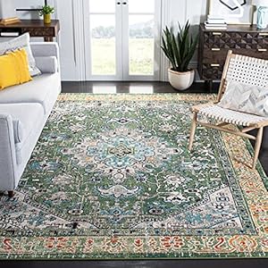 SAFAVIEH Madison Collection Area Rug - 9' x 12', Green & Turquoise, Boho Medallion Distressed Design, Non-Shedding & Easy Care, Ideal for High Traffic Areas in Living Room, Bedroom (MAD474Y) | Amazon price tracker / tracking, Amazon price history charts, Amazon price watches, Amazon price drop alerts