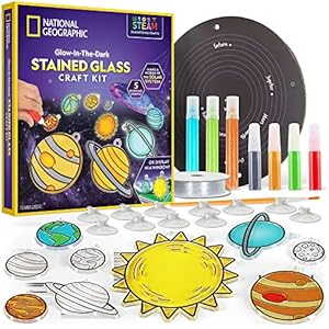 NATIONAL GEOGRAPHIC Kids Window Art Kit - Stained Glass Solar System Arts & Crafts Kit with Glow in The Dark Planets, Use as Window Suncatchers, Hanging Decor from Ceiling, Mobile, Space Room Decor | Amazon price tracker / tracking, Amazon price history charts, Amazon price watches, Amazon price drop alerts