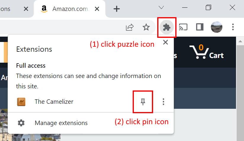 The pin icon is highlighted in red.